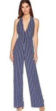 JACK Stripe Jumpsuit Womens Striped Halter Plunge