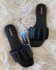 Faux Leather Ruched Slides