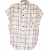 William Rast Western White/Cream Window Pane Short Sleeve Cotton Viscose Large