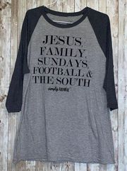 Women's Simply Faithful Jesus Family Sundays Football South Baseball Shirt Large