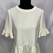 Kate Spade Linda Ruffle Sleeve Peplum Hem Crepe Blouse Cream Small