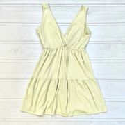 Caution to the Wind Women's Yellow V Neck Knit Baby Doll Dress Medium