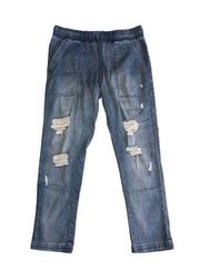 Cloth & Stone Size M Pants Chambray Distressed Blue Drawstring Lyocell Tencel