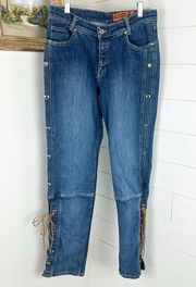 Vintage Lawman Lace Up Leg Bootcut Jeans Rivets Size 11 Western Slim Fit