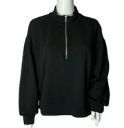 M Magaschoni Half Zip Sweatshirt Black Long Sleeve Cropped Waist Length