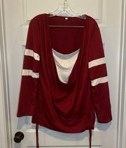 Women’s Maroon/Grey Varsity Stripe Layered Look Blouse M