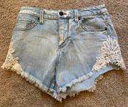 Mossimo High Rise Distressed Lace Boho Jean Shorts