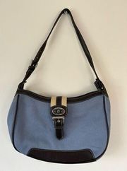 Etienne Aigner blue canvas brown leather purse shoulder bag