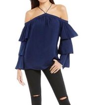 NWT Gianni Bini Andy Tiered Ruffle Sleeve Blouse Size Large