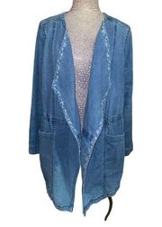 Anthropologie Hei Hei Slouchy Open Front Linen Blend Denim Jacket Size Small