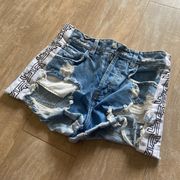 Store logo high waisted destroyed distressed jean denim shorts 25