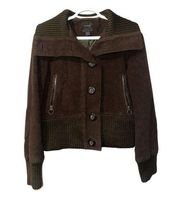 Express Vintage Womens Brown Cropped Wool Bomber Jacket, Large