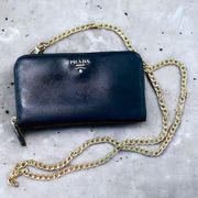 Authentic  Saffiano zippy mini crossbody bag navy gold