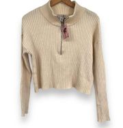 Sincerely Jules Cream Soft Ribbed Knit Half Zip Cropped Mock Neck Sweater Top L