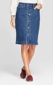 Universal Thread denim skirt snap button front knee side 14/32