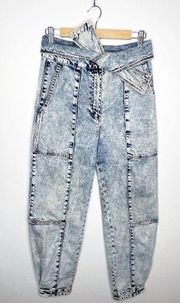 Ulla Johnson Storm Tie Waist Tapered Acid Wash Jeans in Blue 80s Baggy Size 6