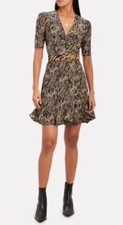 Ried dress, snake print, ruffle hem, brown and black, size 8