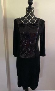 NWT Slinky Brand All Black Sequined 3/4 Sleeve Dress size medium