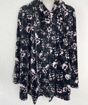 Cuddl Duds Double Plush Velour Cowl Wrap  Hooded Floral Top Black Size S