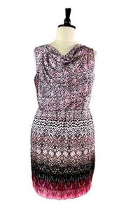 NEW Dress Drape Neck Sleeveless Blouson Pink Multi Women’s Size XL