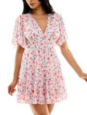 Floral-Print Short Sleeve A-Line Dress