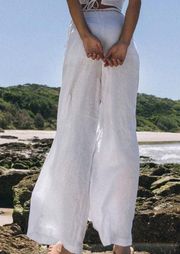 SNDYS Nina White Linen Pant Super Wide Leg SIZE 6 SMALL Beach High Rise