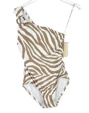 NWT MICHAEL Michael Kors Animal Print One Shoulder O-Ring One Piece Swimsuit 6