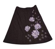 Willi Smith Womens Size 10 Brown Purple Floral Embroidered Wool A-Line Skirt