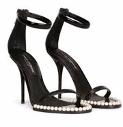 Dolce & Gabbana Patent Leather Sandals with Pearls in Black