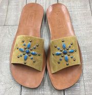 Mystique green & turquoise studs leather sandals size 6