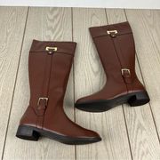 Karen Scott Deliee2 Tall Riding Boots 8M Cognac Brown Faux Leather $80