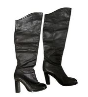 Reiss Women's Black Pull On Knee High Round Toe Leather Boots Size 39 EUR