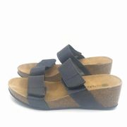 LOLA SABBIA FOR ERIC MICHAEL LIAT NAVY WEDGE SANDALS WOMENS SIZE 7 RETAIL $95