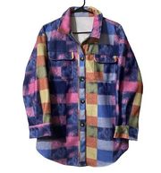 NWT Plaid Patchwork Shacket Womens Small Multicolor Double Breasted Pockets