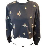 Star Wars Embroidered Yoda Daisy Crop Top Sweatshirt Sweater Sz L