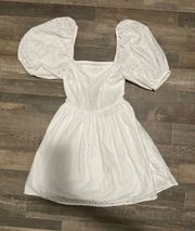 White Puff Sleeve Mini Dress 