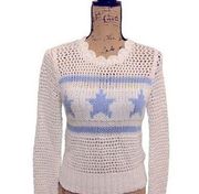 Wild Fox Starshine Brinne  Open Knit Sweater Blue & White Size M Nwt