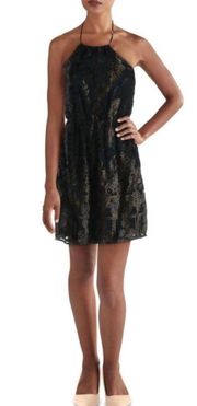 Sadie & Sage Womens Black Metallic Velvet Burnout Halter Dress S NWT