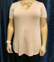 Dusty rose flowy crossover tee, L