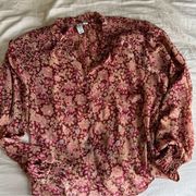 Joie Mock Neck Smocked Metallic Floral Top