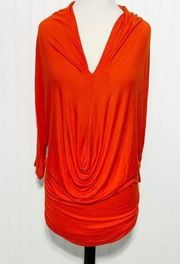 Jennifer Lopez Women's V Neck Stretch Casual Long Sleeve Top Orange Size Medium