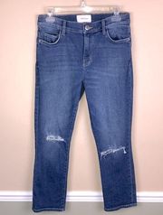 Women’s Distressed Knee Medium Wash Straight Leg Denim Jeans