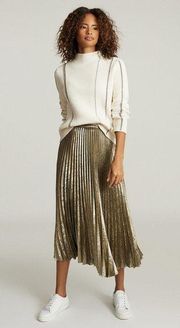 Reiss Gemma Metallic Pleated Midi Skirt