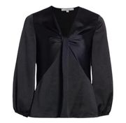 DEREK LAM 10 CROSBY Black Cailyn Twist Front Satin Blouse 6 New