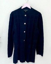 Ming Wang Black Windowpane Cardigan Gold Buttons Pockets Size L