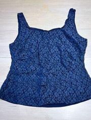 Tahari Women's Lace Front Scoop Neck Sleeveless Tiered Tank Top Navy Size Large