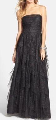 NEW HAILEY LOGAN Glitter Mesh Strapless Jr. Dress