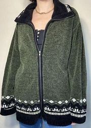 Erika Soft Zippered Green Patterned Sweater Vintage