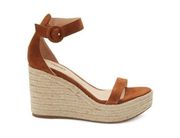 L'Agence Elysee Suede Espadrille Wedge Sandals Sz 8 EU 38 Buck Brown Ankle Strap