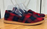 Toms  Tartan Plaid Flannel Alpargata Slip On Flats Shoes Red Blue 9